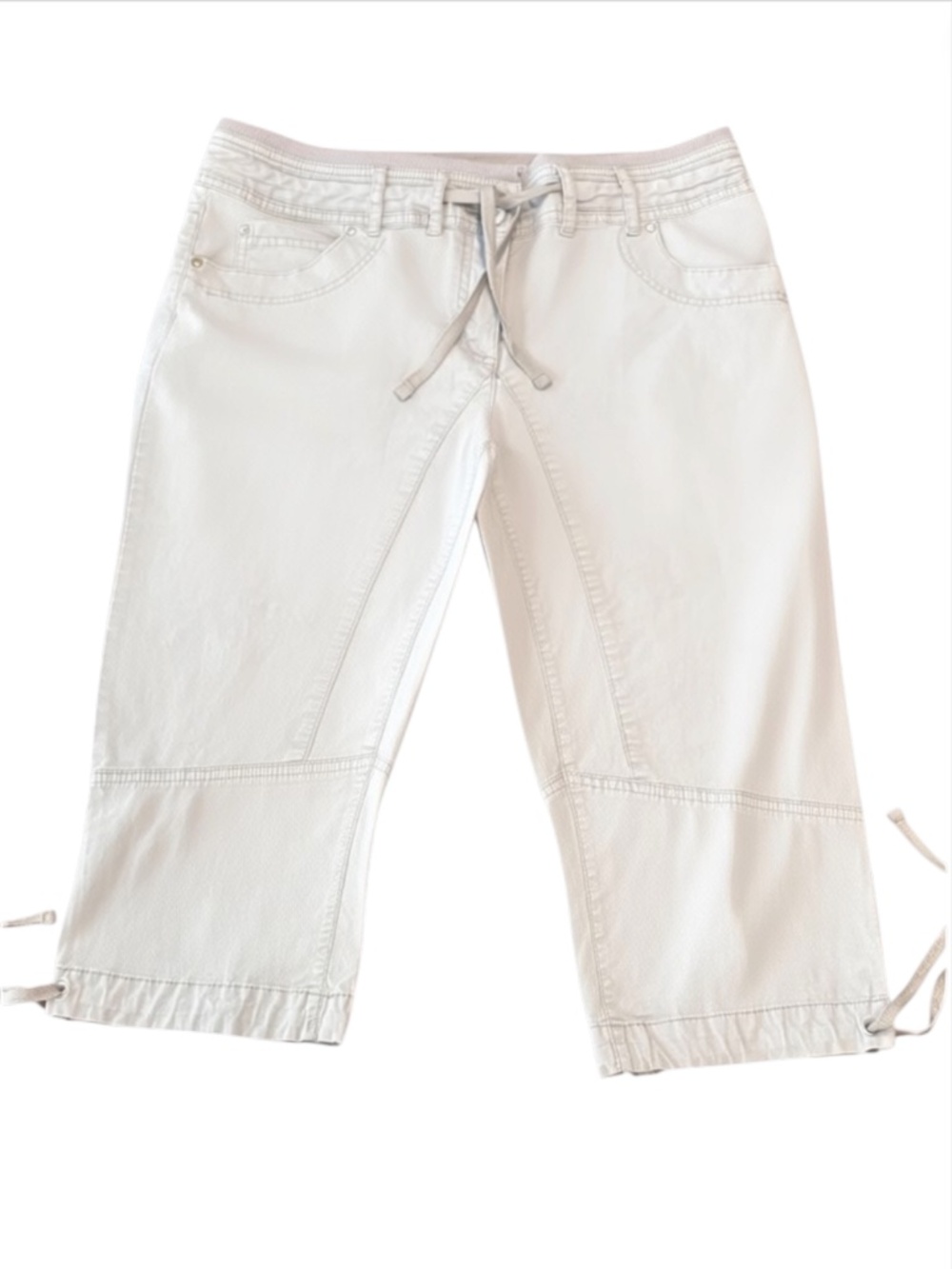 Reitmans Light Gray Knit Waistband Drawstring Capri Cargo Crop Pants 7